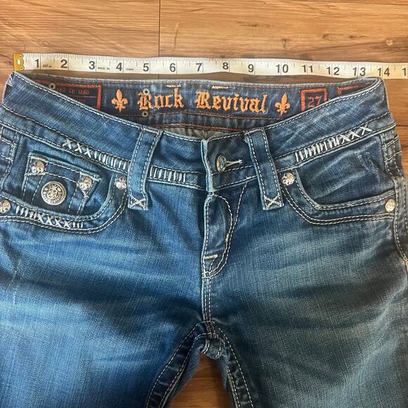 Low Rise Rock Revival Jeans Size 27 Celine Boot Cut Sequin Studded - Picture 6 of 11